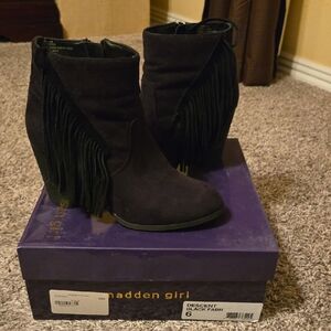 Madden Girl Black Suede Fringe Boots